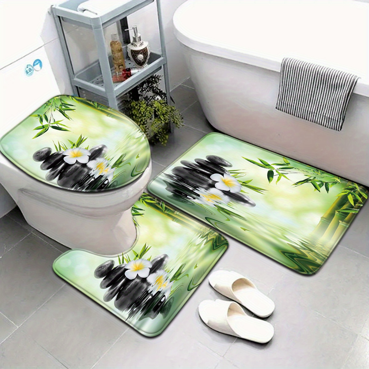 Bamboo Bath Mat - Conjunto de assento de vaso sanitário